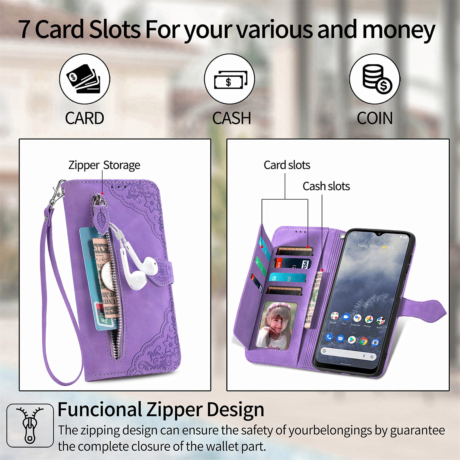 Anti-fall Flip Leather Phone Case For Nokia G60 5G Flower Imprinted Pattern Zipper Pocket Cell Phone Cover Stand Wallet Anti-fall Flip Leather Phone Case For Nokia G60 5G Flower Imprinted Pattern Zipper Pocket Cell Phone Cover Stand Wallet